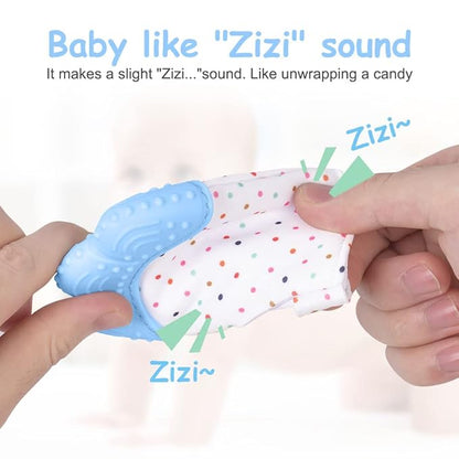 2Pack Silicone Teething Mitt, Soothing Infant Teething Mitten Pain Relief 0-12 Months