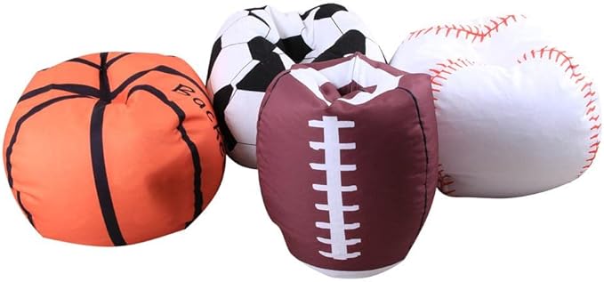 Storage Bean Bag Chair 18 Inch Beanbag Cover with Zipper for Kids Plush Toys Game Play (Basketball)