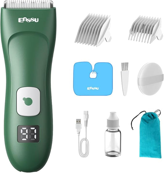 Baby Hair Clippers for Beginners - Professional Silent Hair Clippers Autism, Baby Hair Cutting Kit with IPX7 Waterproof, Safe Ceramic Blades and LED Display for Babies & Children & Adults (Emerald)