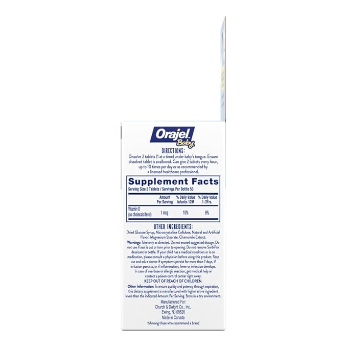 Orajel Baby Cooling Tablets for Teething with Vitamin D, 100 Quick Dissolve Tablets