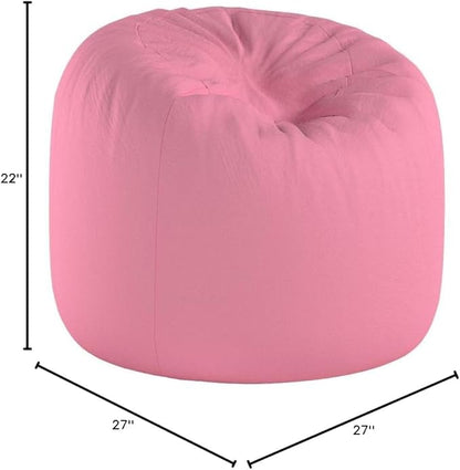 Big Comfy Bean Bag Chair: Posh Large Beanbag Chairs with Removable Cover for Kids, Teens and Adults - Polyester Cloth Puff Sack Lounger Furniture for All Ages - 27 Inch - Solid Pink