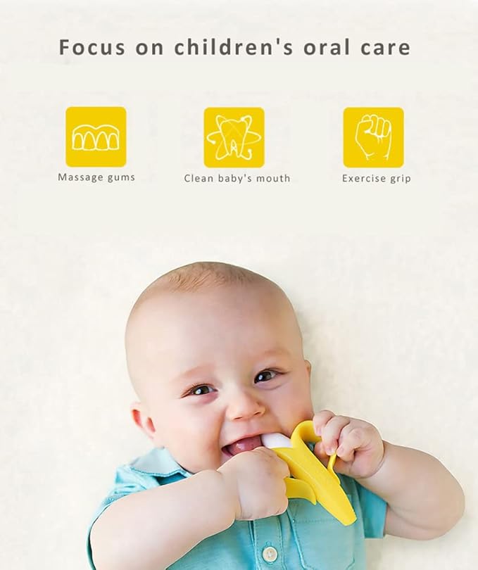 Banana Teether, Soothing Pain Relief Soft Silicone Train Baby Toothbrush 3+ Months