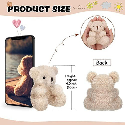 Chivao 20 Pcs Mini Plush Bears 4'' Small Bear Bulk Stuffed Animal Toys Tiny Soft Bear Doll Present Stuffers for Keychain Baby Shower Party Favors Supplies Wedding Party(Brown, Apricot