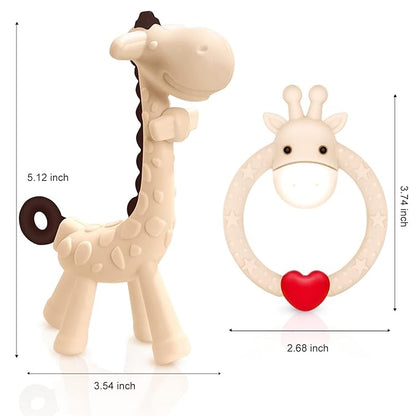 SHARE&CARE BPA Free Silicone Giraffe Baby Teether Toy with Storage Case, for 3 Months Above Infant Sore Gums Pain Relief and Baby Shower