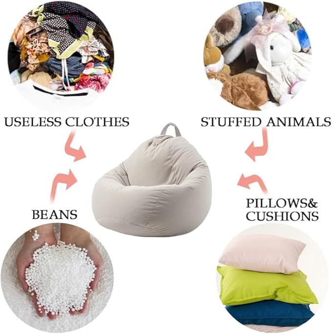 ENBAOHUI Stuffed Animal Storage Bean Bag Chair Cover (No Filler) Washable Ultra Soft Corduroy Bean Bag Cover for Organizing Plush Toys, Bean Bag for Adults