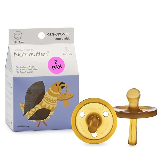 Natursutten Pacifiers 0-6 Months - 2-Pack Original Shield Orthodontic Nipple Natural Rubber Safe & Soft BPA-Free Pacifiers for Breastfeeding Babies