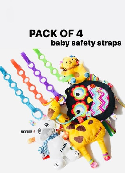 Pack of 4 Baby Toy Straps - Adjustable Elastic Straps for Strollers, High Chairs
