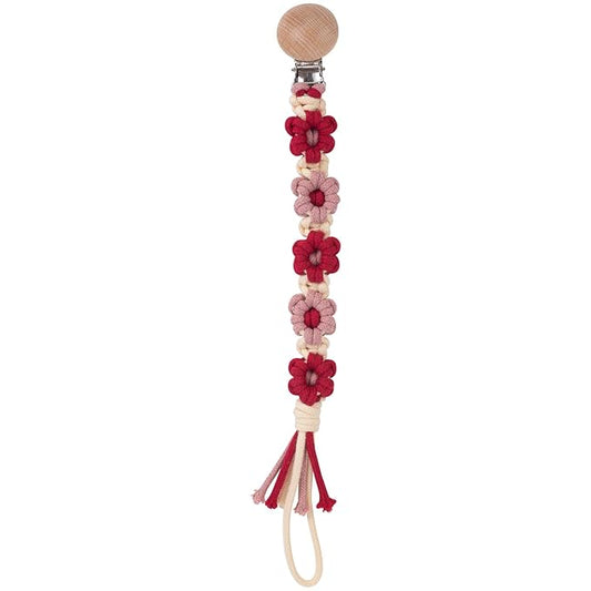 Pacifier Clip for Boys Girls Floral Daisy Macrame Baby Paci (1pack:Red Daisy)