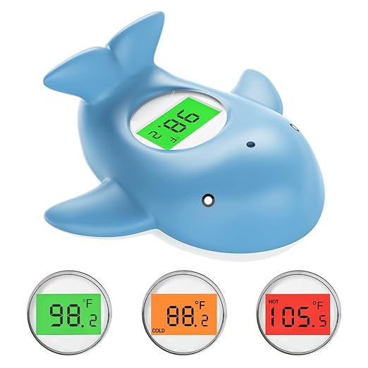 Baby Bath Thermometer, Instant Read Water Thermometer Safety with 3 Color Backlit and Temperature Warning