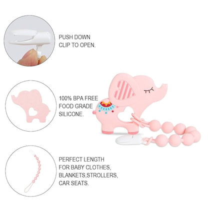Baby Teething Toys,Food Grade Silicone Teether with One-Piece Pacifier Clip Holder 3 Months+