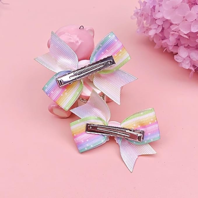 Baby Rainbow Snap Clips Bow Toddler Rainbow Clips Bowknot Infant JHP05 (2