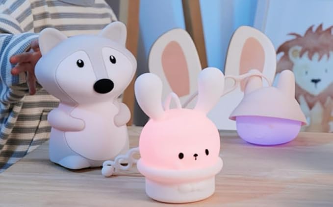 Night Light for Baby Car Seat - Dimming Function 9 Colors Changing Eye Caring soft light Rechargeable & Timing Bedside Lamp Light Up Toddler Bed Room Travel Essentials Squishy Silicone Infant BPA Free