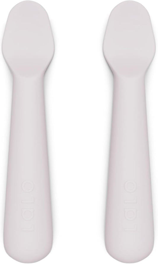 Lalo Little Spoon Set - 2 Piece Baby Spoons Set for Infants & Babies - Made From Food Grade Silicone Dishwasher Safe - Baby Feeding Essentials for Early Stage Mealtime - Lavender