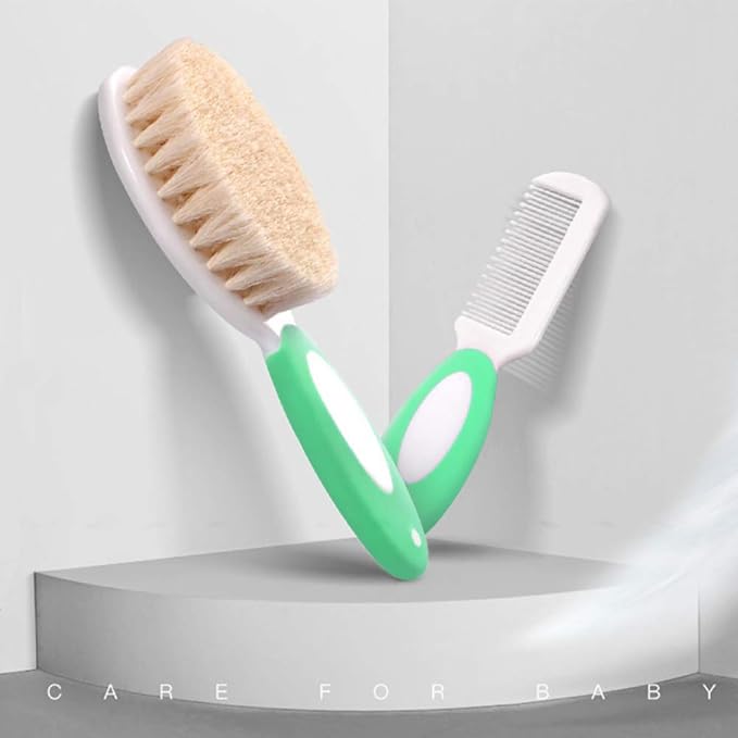 Baby Hair Brush, Cradle Cap Brush, Baby Hair Comb, Baby Hair Brush and Comb Set for Newborns & Toddlers, Baby Brush Soft Bristles, Ideal for Cradle Cap, Perfect Baby Registry Gift (Green)