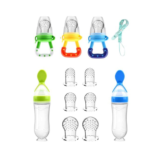 Food Feeder Baby Fruit Pacifier (3 Pcs) with 6 Different 2 PCS 90ML Spoons