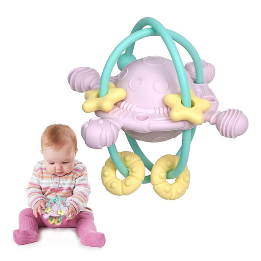 Baby Teething Toy with Rattle - Chew and Rattle Balls for Teething Relief 0-6 Months, 6-12 Months
