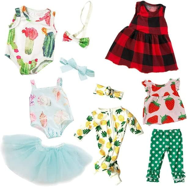 Ecore Fun 5 Sets 14-18 Inch Baby Doll Clothes Dresses Outfits Pjs for 43cm New Born Baby Dolls, 15 Inch Baby Doll 18 Inch