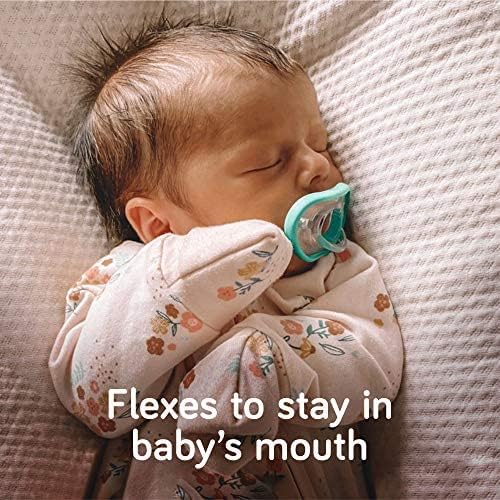 Nanobebe Baby Pacifiers 0-3 Month - Orthodontic, Curves Comfortably with Face Contour 100% Silicone 2pk,Teal