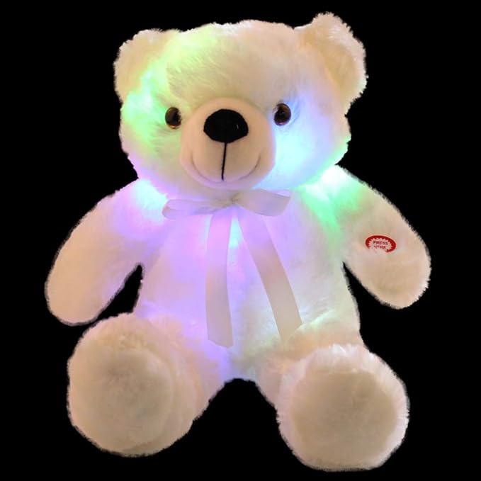 LED Teddy Bears Stuffed Animals, Cute White Glow Bear Plush Toys Creative Colorful Luminous Light Up Doll Gifts for Bedroom Valentine,18 inch
