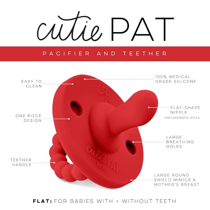 Ryan & Rose Cutie PAT Pacifier Teether (Flat, Red)