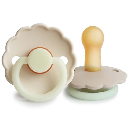FRIGG Daisy Night Natural Rubber Baby Pacifier | Made in Denmark 6-18 Months) 2-Pack