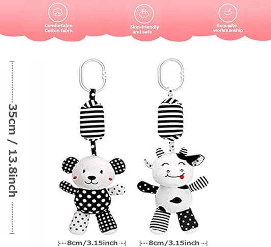 Baby Car Seat Toys, Black White Stroller Toy Stretch Baby Spiral Plush Toys, Hanging Rattle Toys for Crib Mobile, Newborn Sensory Toy Best Gift for 0 3 6 9 12 Months (Calf/Panda)