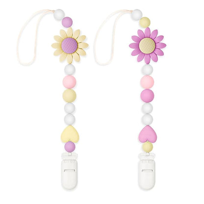 2 Pack Silicone Pacifier Clip for Boys and Girls, Features One-Piece Design Pacifier Strap with Clip