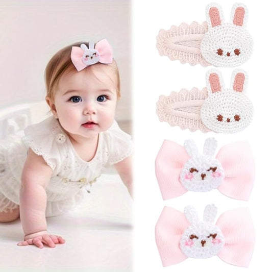 Cute Baby Girl Hair Clips Set Pink Animal Designs Cotton