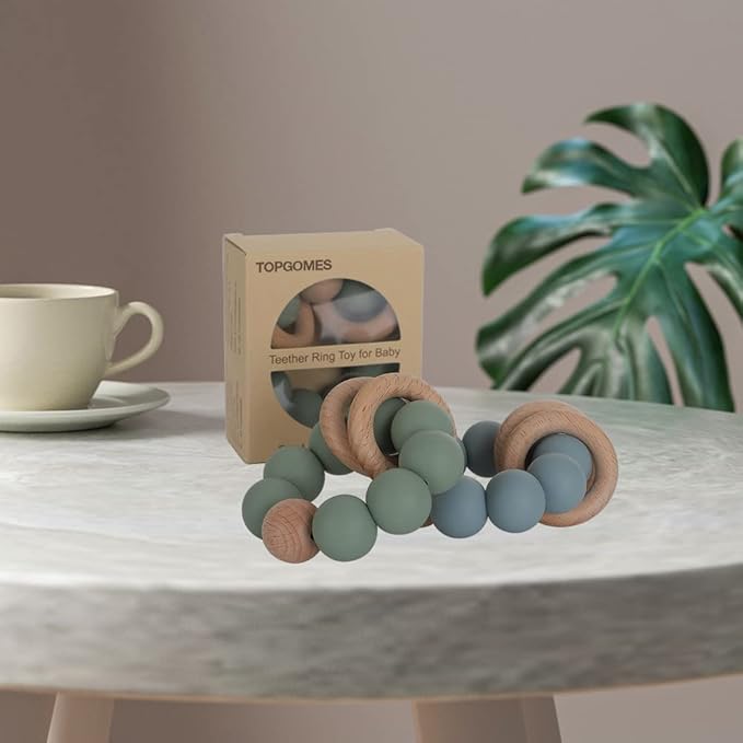 Silicone Baby Teether, Food Grade Silicone & Beech Baby Teething Toy