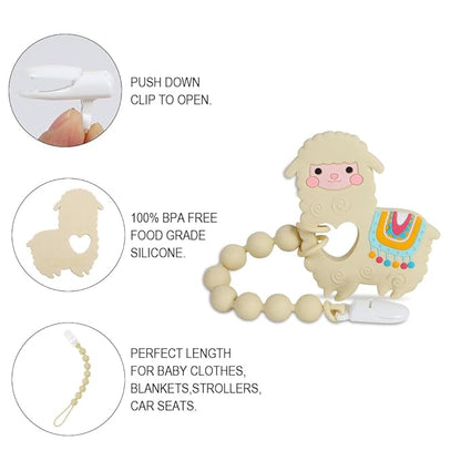 Baby Teething Toys,Food Grade Silicone Teether with One-Piece Pacifier Clip Holder 3 Months+