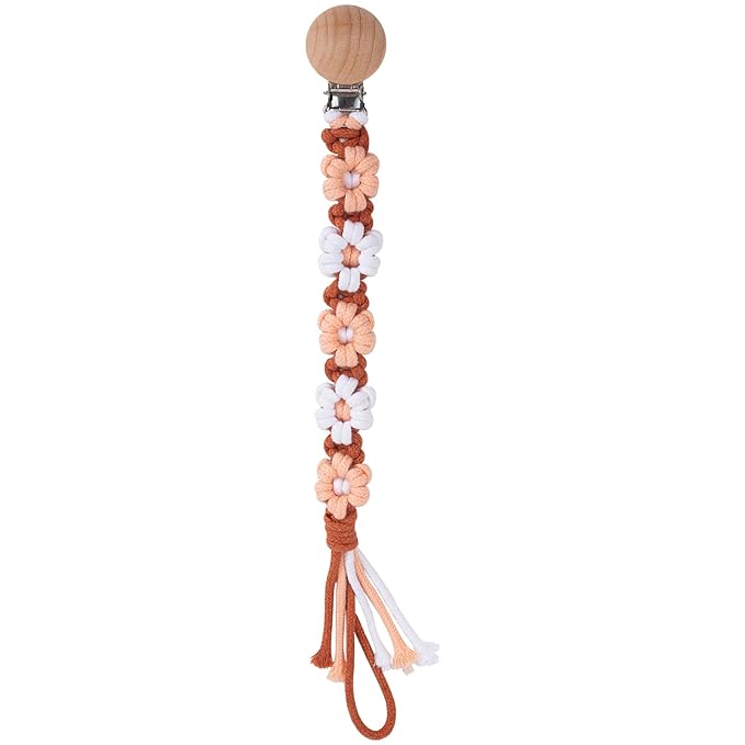 Pacifier Clip for Boys Girls Floral Daisy Macrame Baby Paci (1pack:Caramel Style