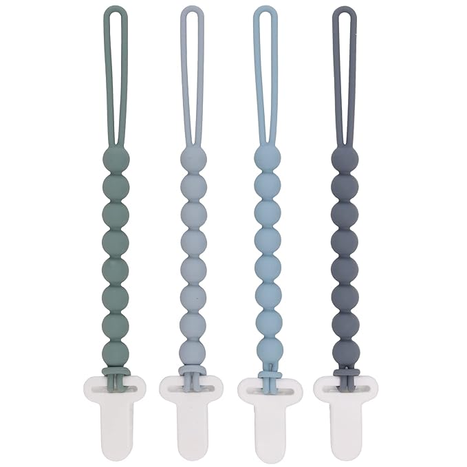 4-Pack Silicone Pacifier Clips with One-Piece Beads for Baby Boys
