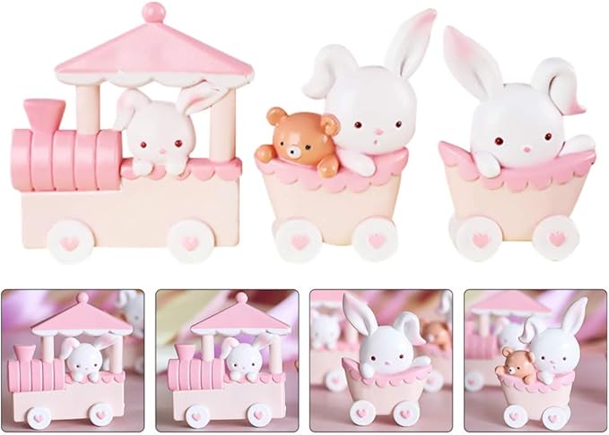 GALPADA Rabbit Train Mini Resin Toy Doll Ornaments Set Cake