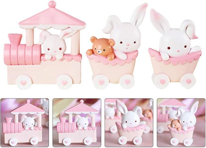 GALPADA Rabbit Train Mini Resin Toy Doll Ornaments Set Cake