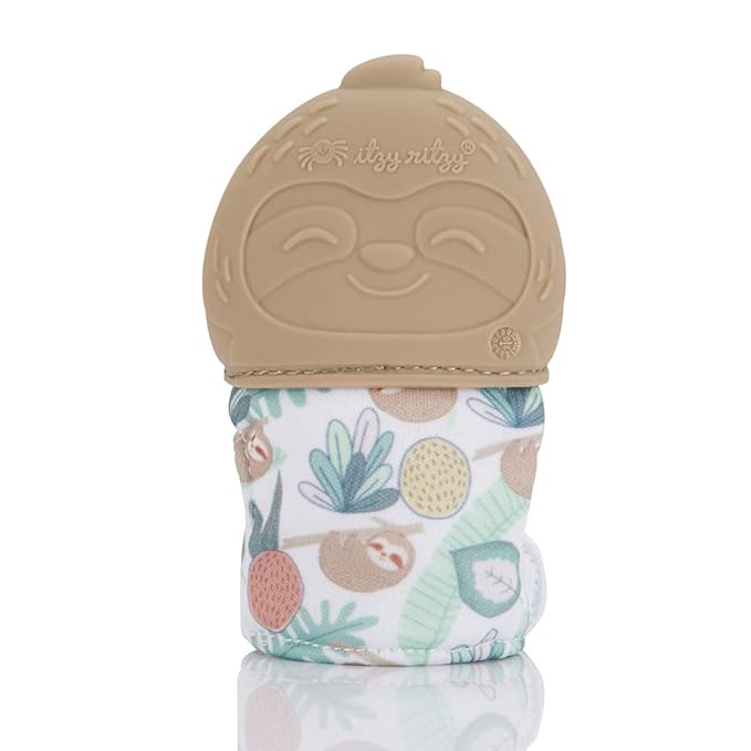 Itzy Ritzy Silicone Teething Mitt - Soothing Infant Teething Mitten with Adjustable Strap, Crinkle Sound & Textured Silicone to Soothe Sore & Swollen Gums 3 Months