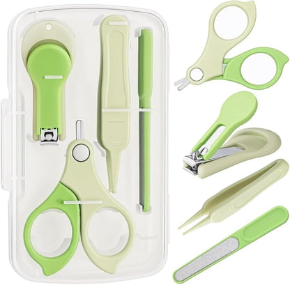 Baby Nail Clippers,4-in-1 Infant Nail Safety Care Set,Baby Pedicure Tool Include ；Baby Nail Clippers,Baby Nail Scissors, Nail File,Tweezers, Suitable for Newborn, Infant Toddler Big Kid/Green
