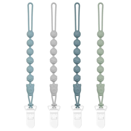 4-Pack Silicone Pacifier Clips’╝ÜOne-Piece Baby Pacifier Clip, 100% Food Grade Silicone