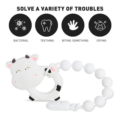 Baby Teething Toys,Food Grade Silicone Teether with One-Piece Pacifier Clip Holder 3 Months+