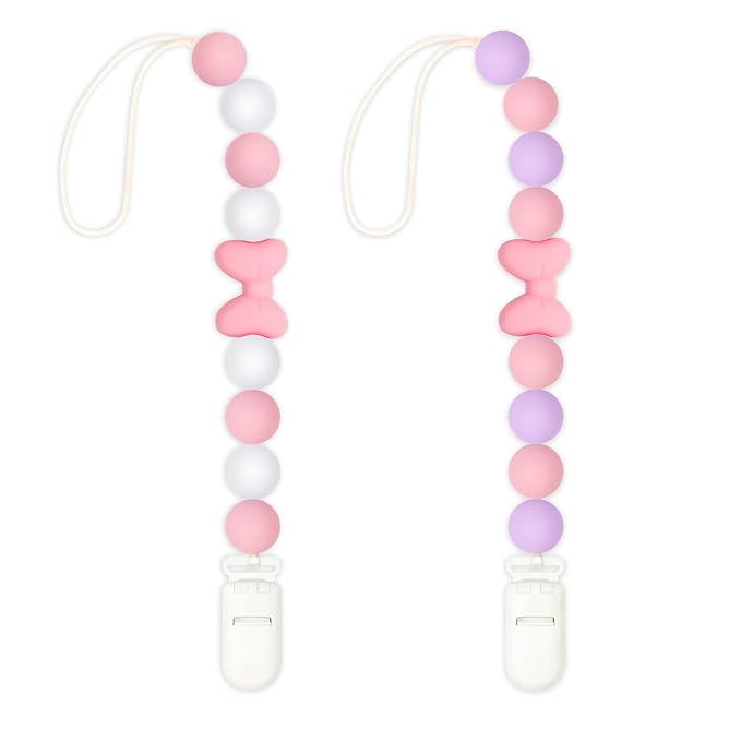 Silicone Pacifier Clip, 2 Pack Pacifier Holder for Boys and Girls