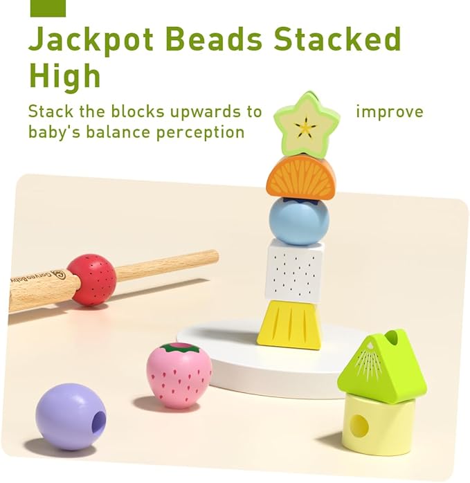 Montessori Wooden Beaded Toy for Toddlers3-4 5Years Old, Sorting and Stacking Block Toy
