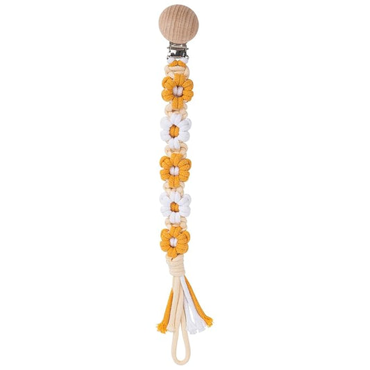 Pacifier Clip for Boys Girls Floral Daisy Macrame Baby Paci (1pack:Yellow Daisy