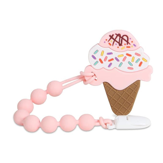 Baby Teething Toys,Food Grade Silicone Teether with One-piece Pacifier Clip Holder 3 Months+