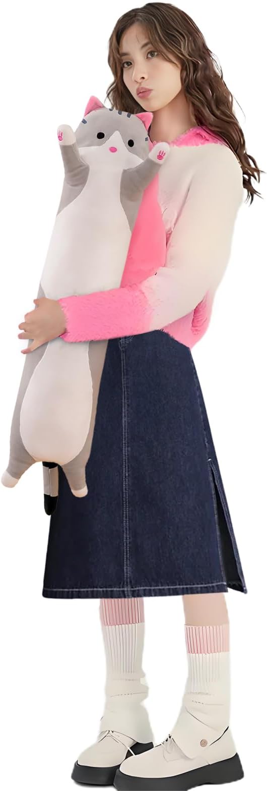 shangman Lovely Plush Cat Doll Cute Cartoon Soft Stuffed Kitten (Grey,70cm/27.5in)
