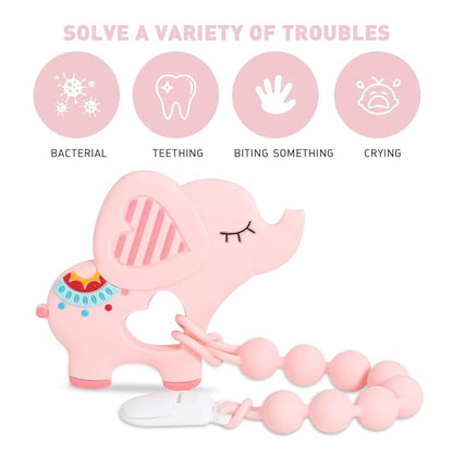 Baby Teething Toys,Food Grade Silicone Teether with One-Piece Pacifier Clip Holder 3 Months+