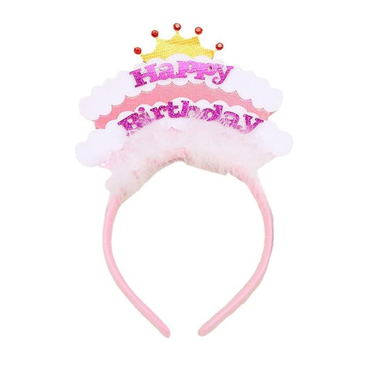 Rose Pink Fur Happy Birthday Headband - 1Pcs Birthday Girl