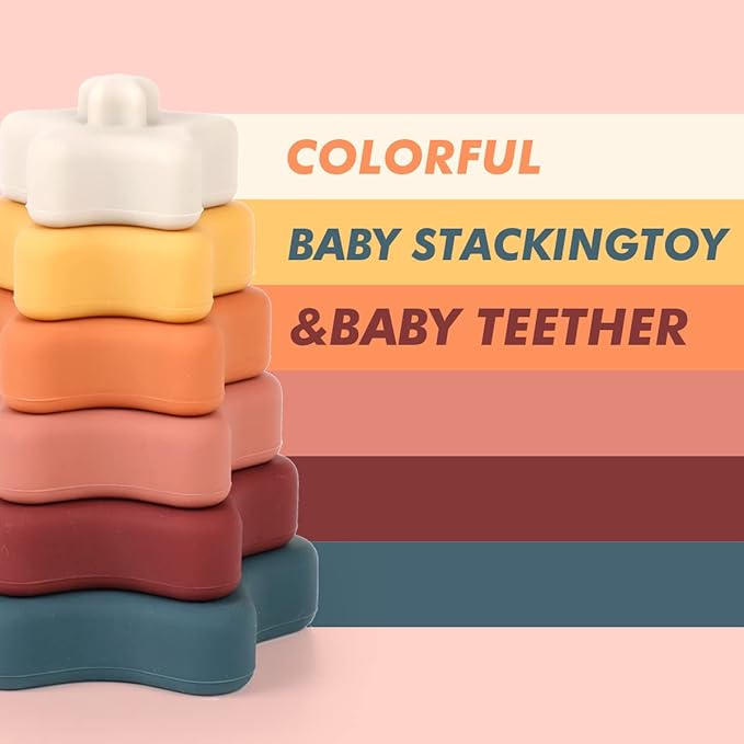haakaa Silicone Star Stacking Toys, Baby Stacking Rings Baby Stacking Toys & Baby Teether 6Pacs.
