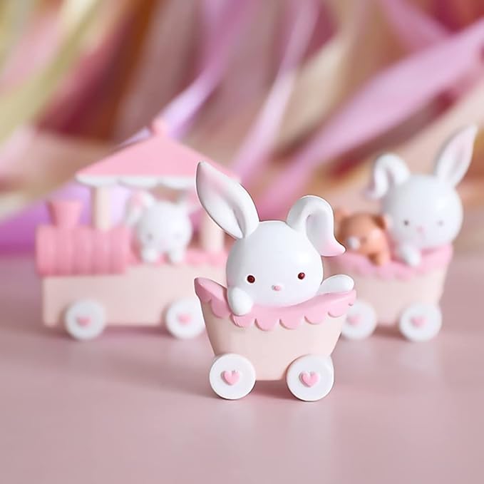 GALPADA Rabbit Train Mini Resin Toy Doll Ornaments Set Cake