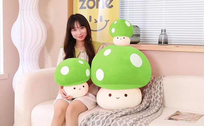 Kawaii Plush Mushroom Toy Pillow, Cute Plushies Mushroom Doll Gift for Kids(Green 23cm/9in)