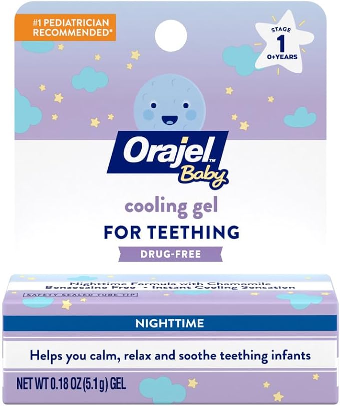 Orajel Baby Nighttime Cooling Gel for Teething, Drug-Free 1 Pediatrician .18oz Tube