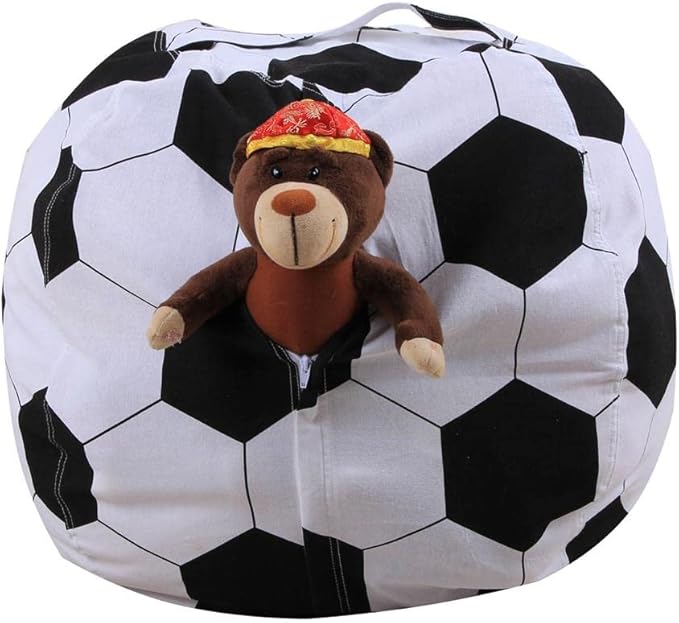Storage Bean Bag Chair 18 Inch Beanbag Cover with Zipper for Kids Plush Toys Game Play (Football)